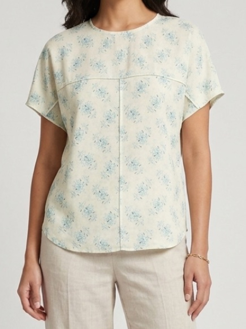 Harve Benard Cream and Blue Floral Blouse